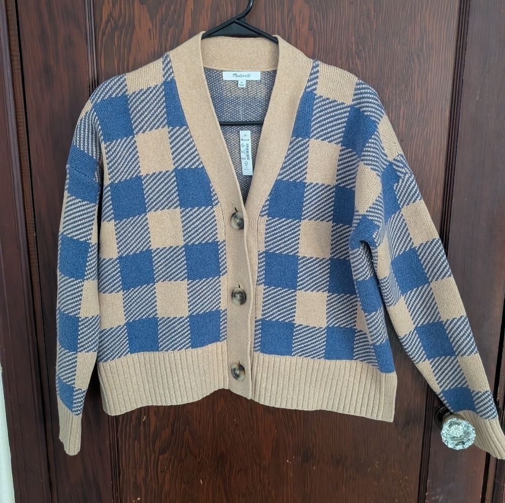 New Madewell Bayberry Cardigan Sweater in Buffalo Check Kim Kardashian Size XS - Picture 7 of 14